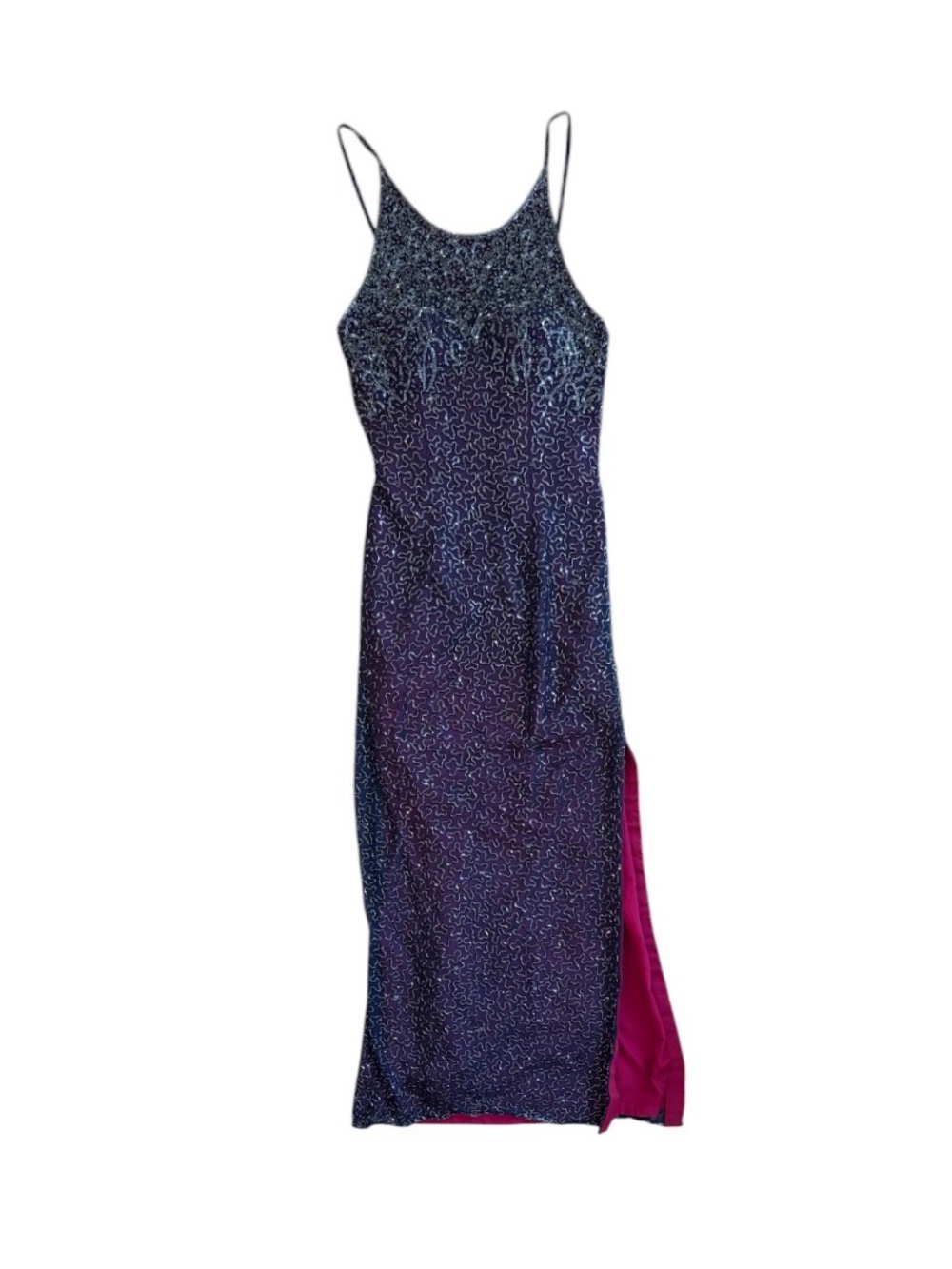 Vintage 90s Cache Beaded Sequin Silk Gown Evening Fairy Whimsygoth XS